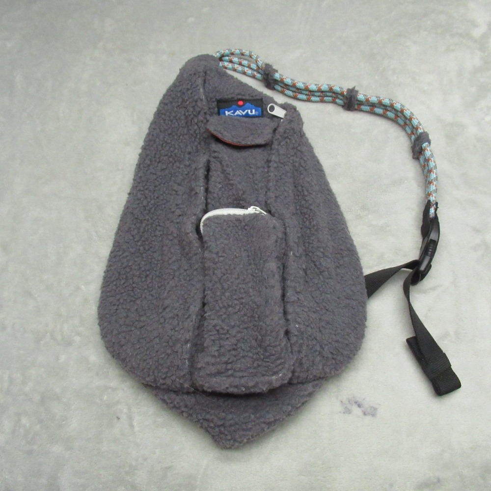 KAVU Rope Bag Unisex Mini Grey Sherpa‎ Fleece Sling Backpack Adjustable Strap
